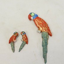 Vintage Rhinestone Parrot Brooch Pin Earring Set - £15.41 GBP