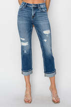 RISEN Full Size Cuffed Ankle Distressed Straight Jeans - $61.00
