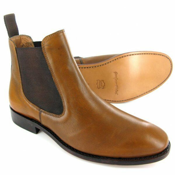 Men's Brown Chelsea Jumper Slip On Black Sole Magnificent Leather Boots US 7-16