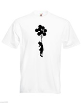 Mens Banksy Street Graffiti T-Shirt; Flying Escapism Girl with Balloons Tshirt - £18.74 GBP