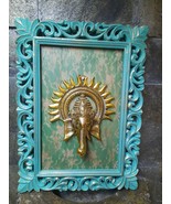 Antique Wood Frame Gold Lord Ganesh Blue Wall Art Religious Good Lucky C... - €203,56 EUR