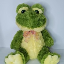 Plush Frog Yellow Green Pink Flowers Bow Tie Large Giant Stuffed Animal 20&quot; - £31.00 GBP