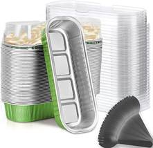 Mini Loaf Baking Pans with Lids and Spoons (50 Pack, 6.8Oz) Green Rectangle Alum - £14.65 GBP