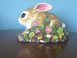 The Townsends Ceramic Bunny Rabbit Flowers in Grass Vintage USA  1973 - £67.26 GBP