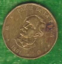 1991 Dominican Republic $1 Peso large coin peace Age 32 years old KM#80.... - £1.50 GBP