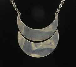 925 Sterling Silver - Vintage Shiny Crescent Shaped Chain Necklace - NE3456 - £168.00 GBP