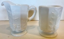 Westmoreland Milk-Glass Creamer &amp; Sugar Set Vintage Paneled Grape Pattern - £10.34 GBP