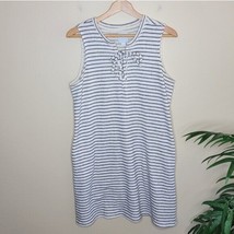 Dress Barn Sunday | Striped Terry Dress with Pockets &amp; Laced Up Front Large - £13.13 GBP