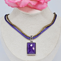 XS THAI 925 Sterling Silver Faceted Amethyst Pendant Silk Cord Choker Necklace - £26.11 GBP