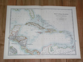 1907 Antique Map Of West Indies Caribb EAN Cuba Puerto Rico Costa Rica Panama - £18.99 GBP