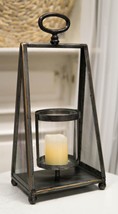 Rustic Western Farmhouse Galvanized Metal Pillar Candleholder Trapezium Lantern - £37.91 GBP