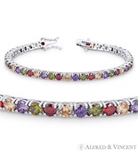 4mm Round Cut CZ Crystal Rainbow .925 Sterling Silver w/ Rhodium Tennis ... - €81,66 EUR