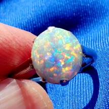 Earth mined Opal Australian Engagement Ring Vintage Art Deco Platinum Solitaire - $11,328.53 CAD