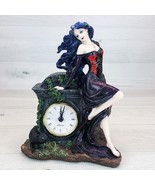 Veronese Gothic Woman w/ Black Cat Tombstone Desk Clock 7.5&quot; Sculpture F... - $126.09