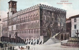 Vtg Postcard Perugia Palazzo Comunale EMBOSSED - Libraria Terese  - £2.65 GBP