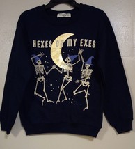 Wound Up Junior Hexes On My Exes Halloween Graphic Sweatshirt Navy Blue Sz XS (1 - £17.35 GBP