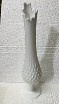 Vintage Fenton Swung Vase Hobnail White Glass 14.25&quot; Tall Marked Fenton - $59.39
