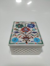 Filigree Work Trinket Box for Her White Marble Rectangle Shape Accessories Box - $306.90