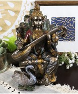 Ebros Hindu Goddess Saraswati Playing Veena With Swan On Peacock Throne ... - $40.99