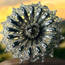 Vtg Large Silvertone Floral Chrysanthemum Filagree Brooch Pin - $19.87