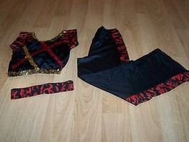 Child Size Large Leo&#39;s Dance Costume Outfit Pants Top Black Red Flames G... - £23.20 GBP