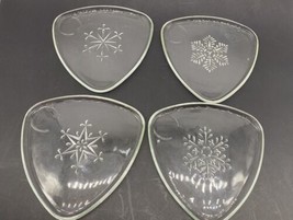 4  Indiana Glass Triangle Snack Plates Snowflake design Xmas Mid Century... - £17.34 GBP