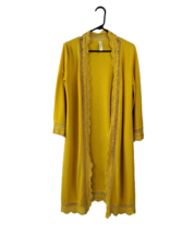 Tickled Teal Duster Womens Large Mustard Lace Crochet Trim Tunic Long Cardigan - £19.87 GBP