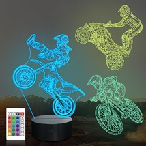 Dirt Bike Gifts, 3D Illusion Motocross Night Light For Kids (3 Patterns) With Re - £31.01 GBP