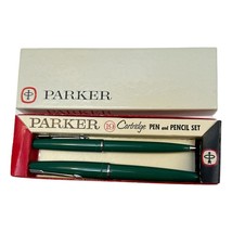 Parker 19 Cartridge Pen &amp; Pencil Set Green Plastic Stainless Steel Box 1961 - $72.22