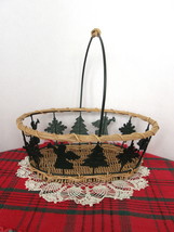 Oval Metal and Woven Christmas Holiday Basket with Trees - Angels - Snow... - £14.42 GBP