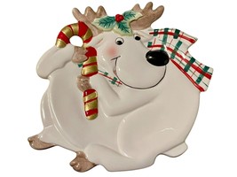 Fitz &amp; Floyd Gift Gallery Reindeer Ceramic Christmas Serving Plate With Candy Ca - $14.94