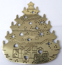 Christmas Tree Trivet Ornaments Lights Brass Vintage - £12.74 GBP