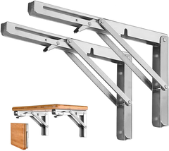 Folding Shelf Brackets - Stainless Steel Collapsible Max Load: 550Lb 10”L 2 PCS - £21.62 GBP