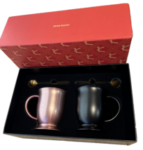 13 oz Coffee Mug Set Double Layer Stainless Steel 2 Mugs &amp; 2 Spoons NEW - £28.46 GBP