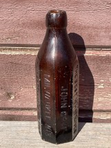 Antique JOHN GRAF Milwaukee WI Amber Hex Glass Beer Bottle - £34.99 GBP