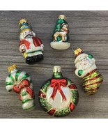 Lot of 5 Vintage Christmas Hand Blown Glass Ornaments Santa Candy Cane W... - $25.73