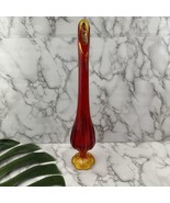 Vintage L E Smith Amberina Glass Swung Vase Red Orange Pedestal MCM 17 i... - $89.09