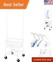 Rectangular Laundry Hamper Basket Butler Cart with Wheels and Hanging Ra... - $136.60