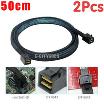 2 Pack Internal HD Mini SAS Cable 1.6FT Mini SAS SFF-8643 to SFF-8643 Cable 0.5M - £34.36 GBP
