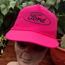 Vtg 1980s Ford Motorsport Strapback Baseball Cap Hat Neon Pink Retro Ott... - $41.58