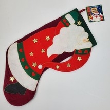 Vintage 1997 Santa Applique Christmas Stocking 18 Inch w/ Tag - $13.10