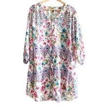 J. Valdi NWT Floral Shirtdress Tunic Top Cinch Waist Mini Dress White Size XL - £12.31 GBP