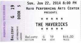 The Mavericks Ticket Stub June 22 2014 Morristown NJ Mayo Performing Art... - £11.67 GBP