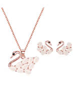 Cats Eye &amp; Cubic Zirconia Swan Pendant Necklace &amp; Earrings - £11.74 GBP