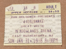 Vintage Used Concert Ticket Whitesnake/Great White 1/31/1988 tt1 - $9.99