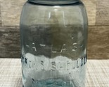 Antique Atlas Strong Shoulder Mason Aqua Glass Quart Fruit Jar w/ Zinc Lid - $16.44