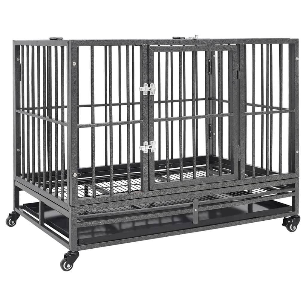 vidaXL Dog Cage Black and Silver Steel with silver spray painting Large - $490.75