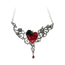 Alchemy Gothic Blood Rose Heart Pendant Necklace - £70.05 GBP
