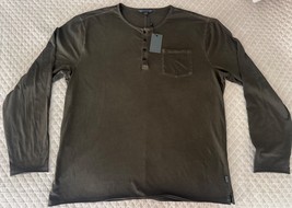 John Varvatos Mens T-Shirt Seaweed Green Henley Long Sleeve Vintage Wash... - $47.98