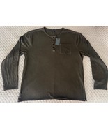 John Varvatos Mens T-Shirt Seaweed Green Henley Long Sleeve Vintage Wash... - $876.34 MXN